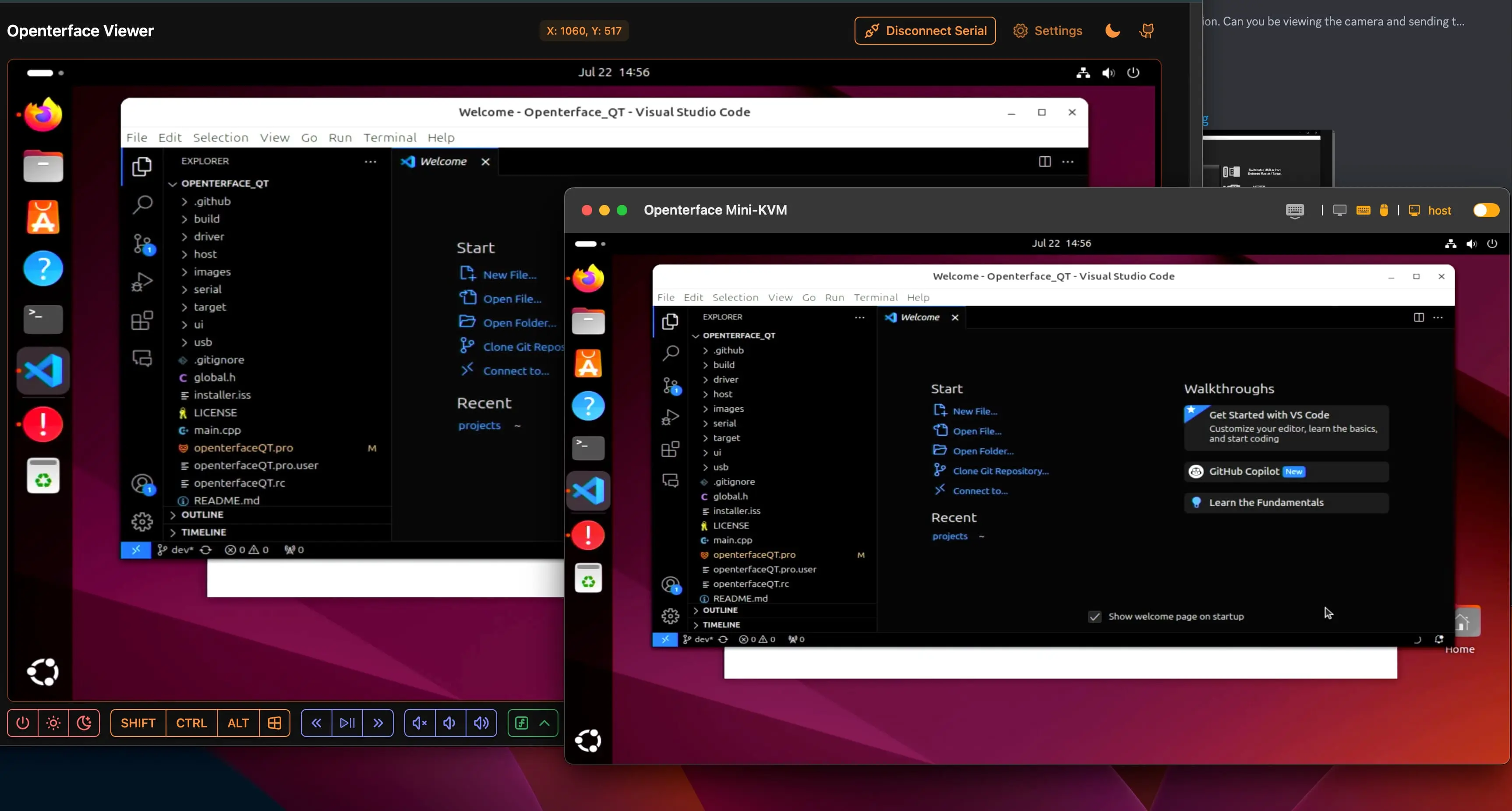 Screenshot of Openterface Viewer Web Interface showing the browser-based control panel